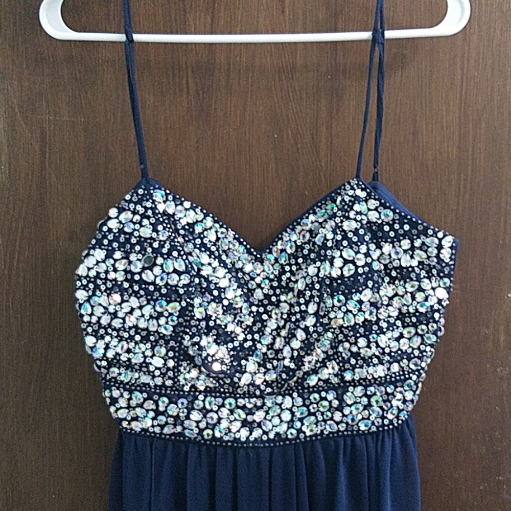 B Smart navy blue and jewel homecoming dress